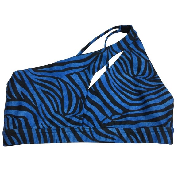 Onzie Womens Zebra Print One Shoulder Cutout Bikini Top Blue Black Size … - Picture 1 of 9
